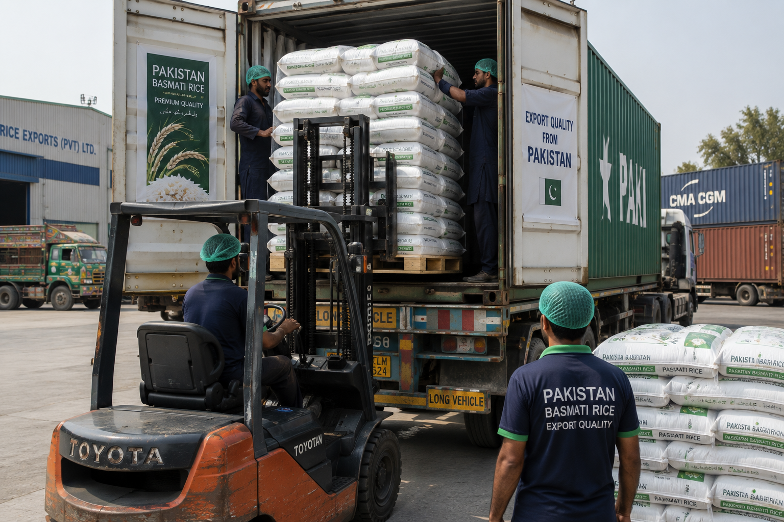 Loading Syedi Rice export containers for global shipping